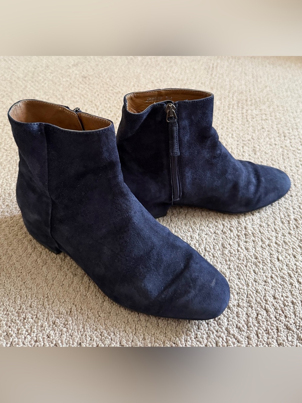 Aquatalia Ulyssaa Navy Suede Side-Zip Ankle Booties